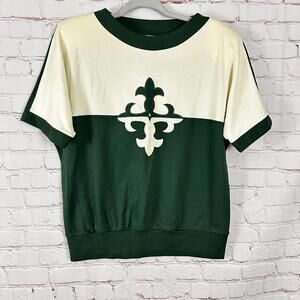Aileen Women's Vintage Colorblock Top Small Fleur-de-lis Retro Casual Streetwear